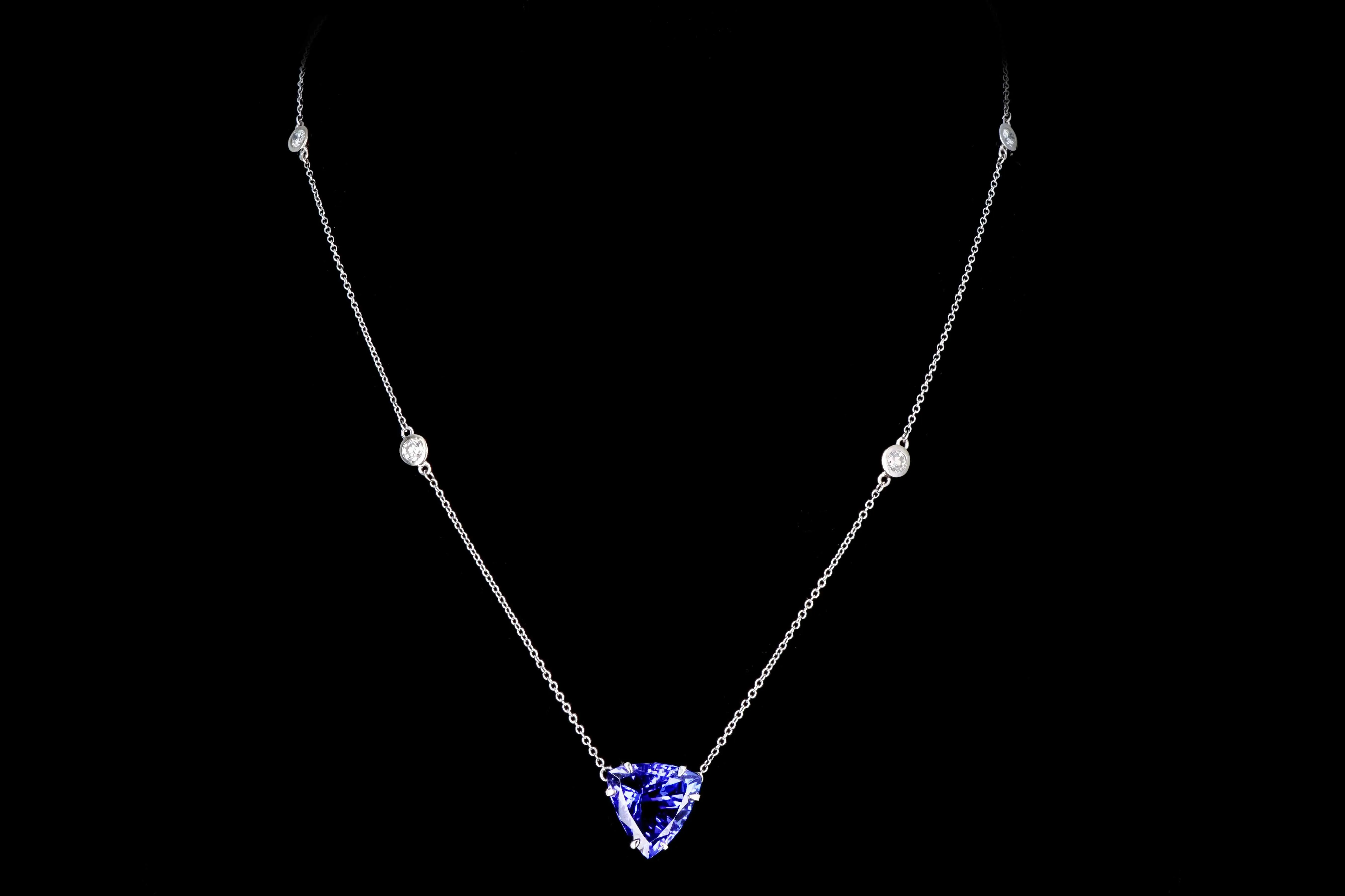 18K White Gold 7.93 Carat Tanzanite & Diamond Pendant Necklace