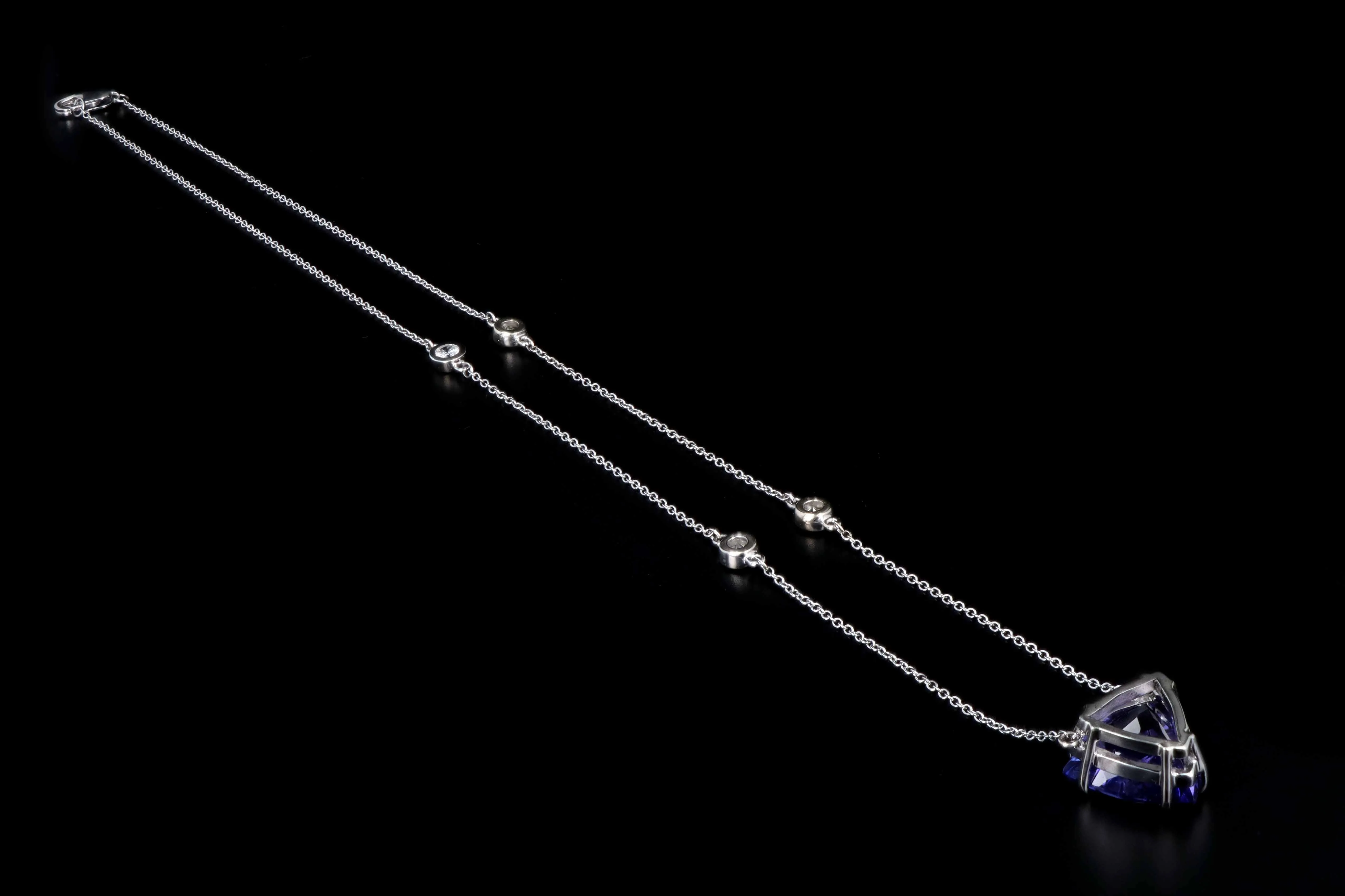 18K White Gold 7.93 Carat Tanzanite & Diamond Pendant Necklace