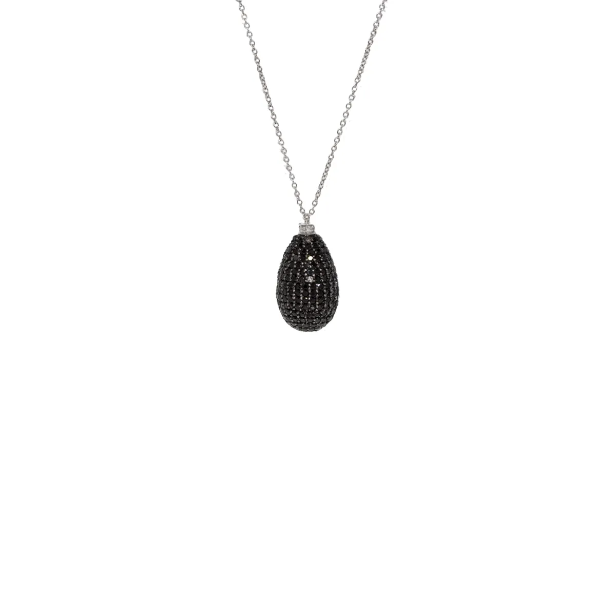 18k White Gold Black Diamond Teardrop Pendant Necklace