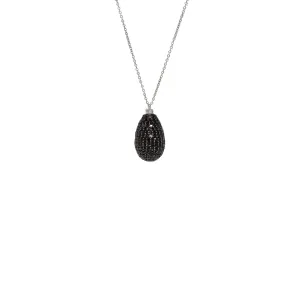 18k White Gold Black Diamond Teardrop Pendant Necklace