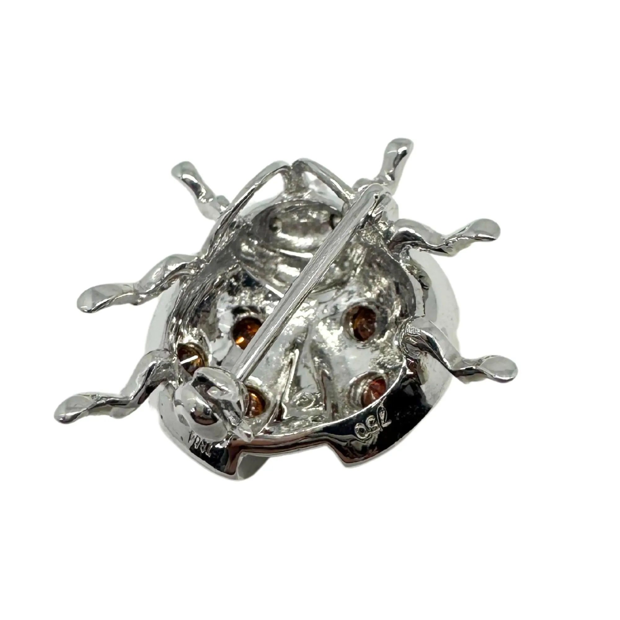 18K White Gold Brown and White Diamond Yellow Lady Bug Brooch