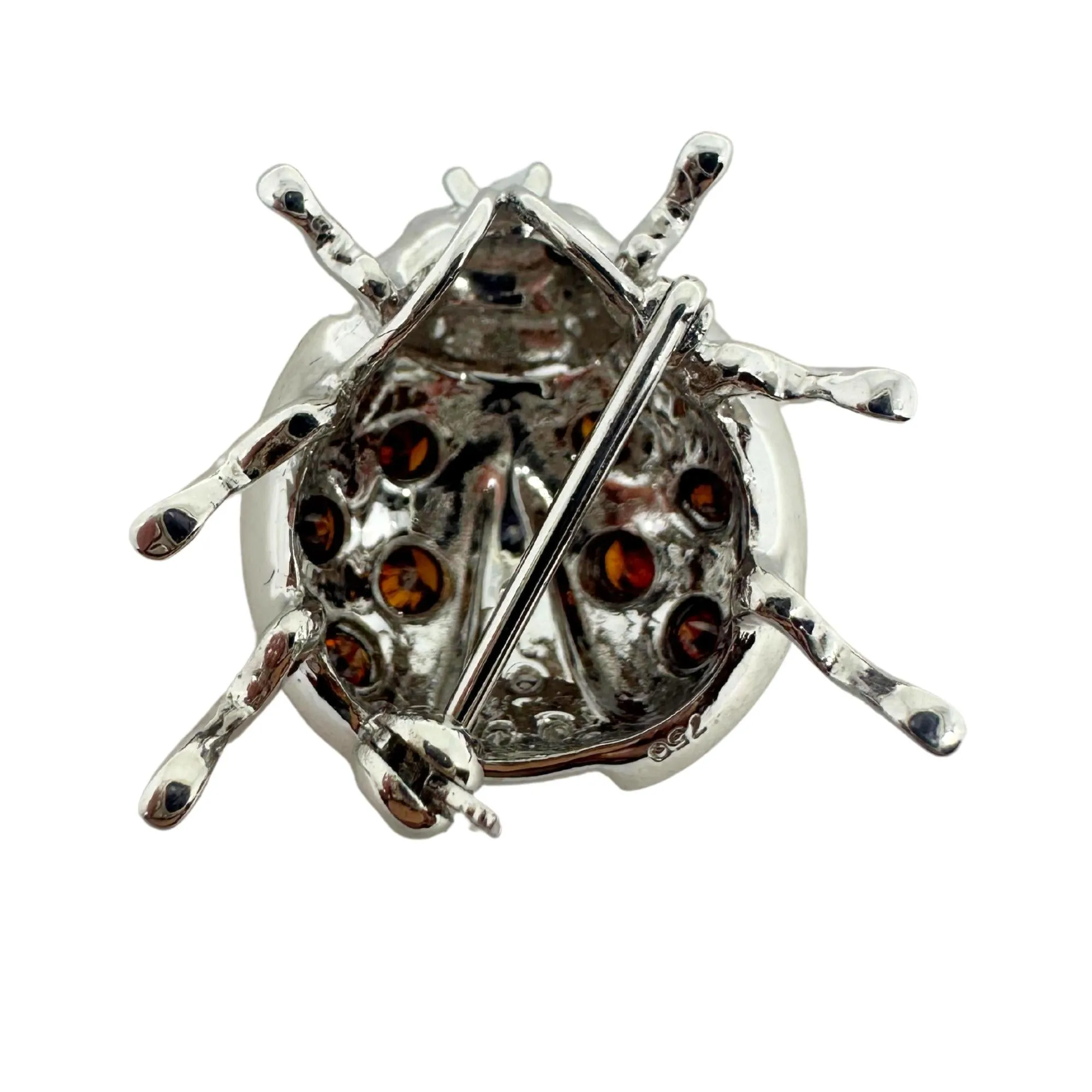 18K White Gold Brown and White Diamond Yellow Lady Bug Brooch