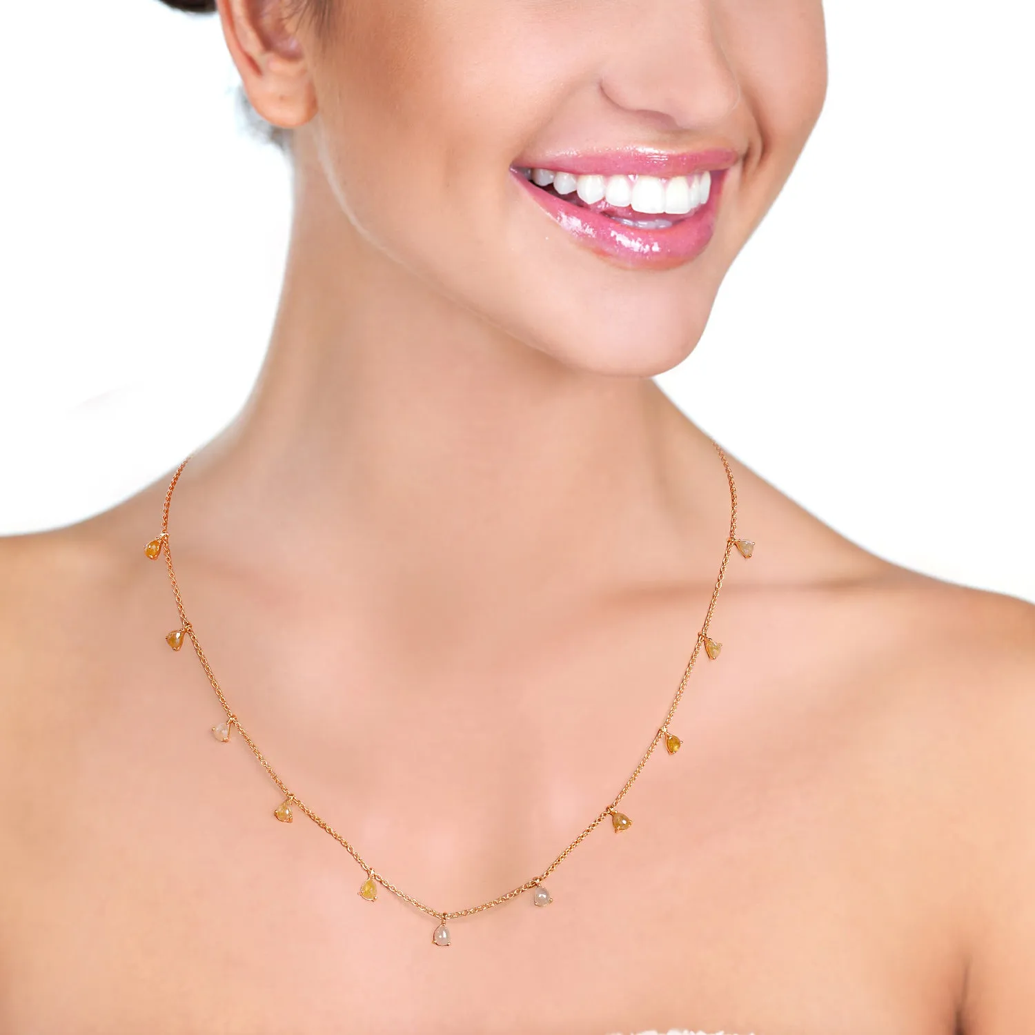 18k Yellow Gold Beautiful Diamond By The Yard Necklace For Her