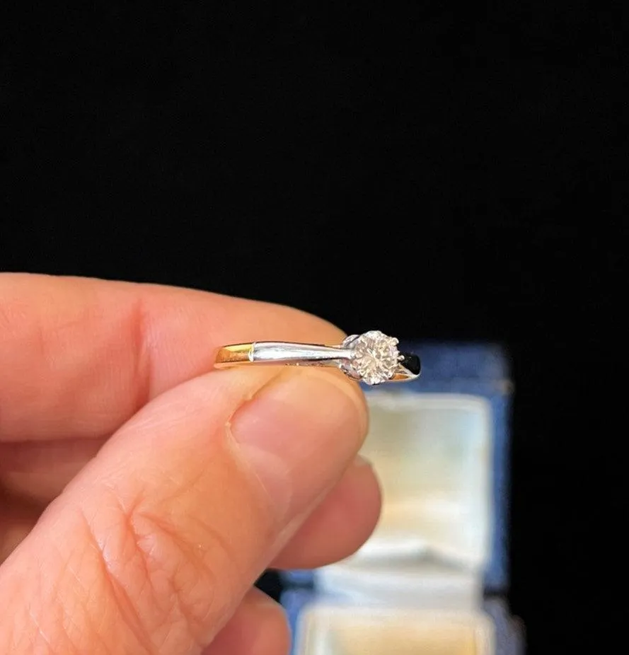 1940s Solitaire Round Brilliant Cut Diamond Ring