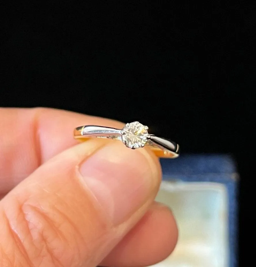 1940s Solitaire Round Brilliant Cut Diamond Ring
