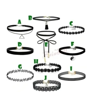 1pcs / Set of 10 Velvet Neck Choker Necklace Band Black Vintage Bohemian Charm 4
