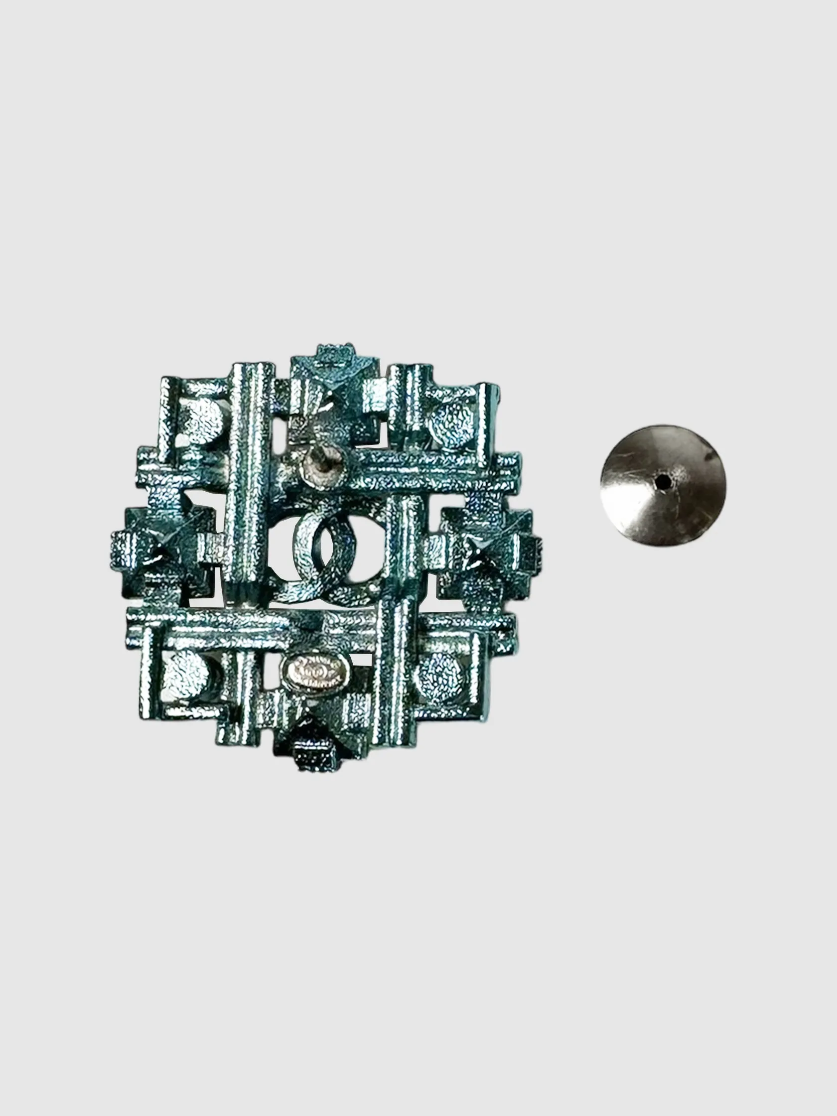 2017 Metal and Glass Round CC Brooch