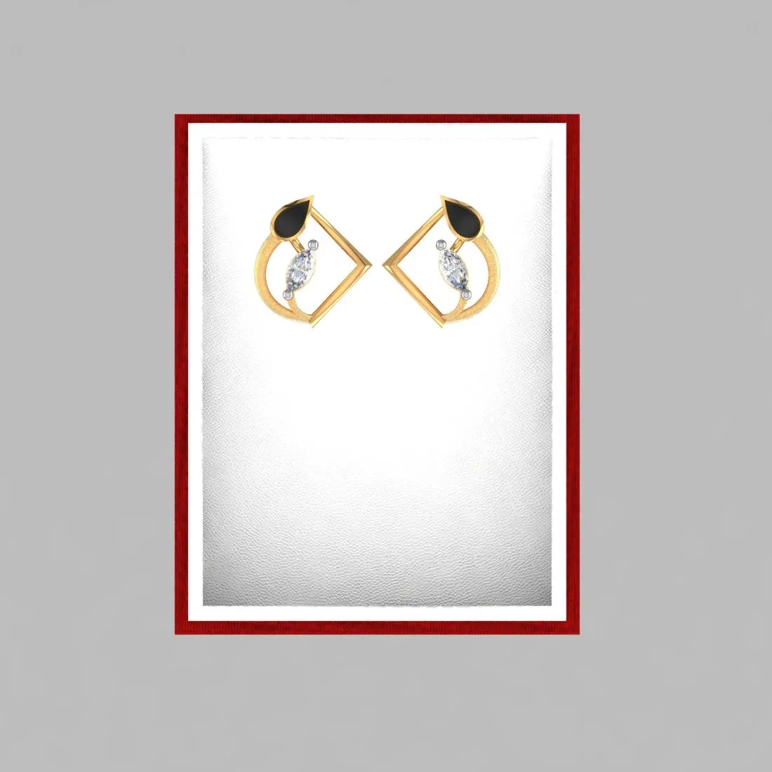 22k (916) Gold Earrings Teardrop Geometric Studs With Black Meena And Embedded Stones