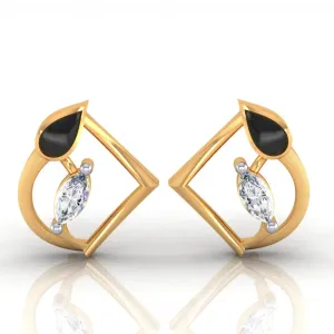22k (916) Gold Earrings Teardrop Geometric Studs With Black Meena And Embedded Stones