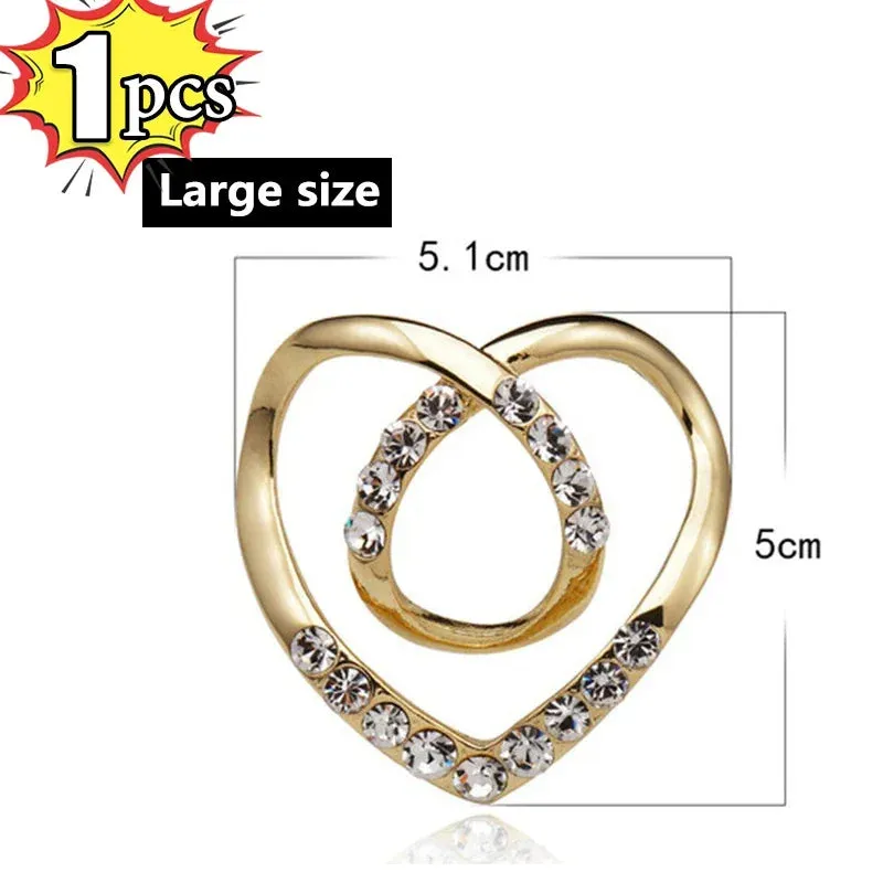 2pcs Shirt Knotted Heart Scarf Brooches Crystal Silk Scarf Buckle Brooch Shawl Ring Clip Scarves Fastener Button Pin Accessories