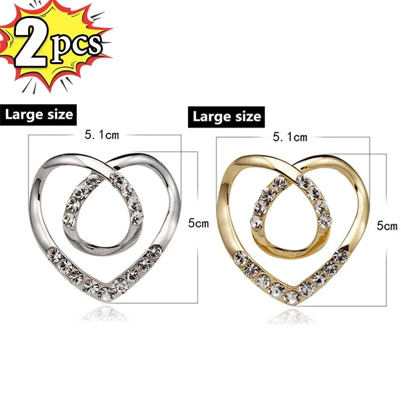 2pcs Shirt Knotted Heart Scarf Brooches Crystal Silk Scarf Buckle Brooch Shawl Ring Clip Scarves Fastener Button Pin Accessories