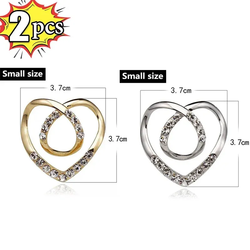 2pcs Shirt Knotted Heart Scarf Brooches Crystal Silk Scarf Buckle Brooch Shawl Ring Clip Scarves Fastener Button Pin Accessories