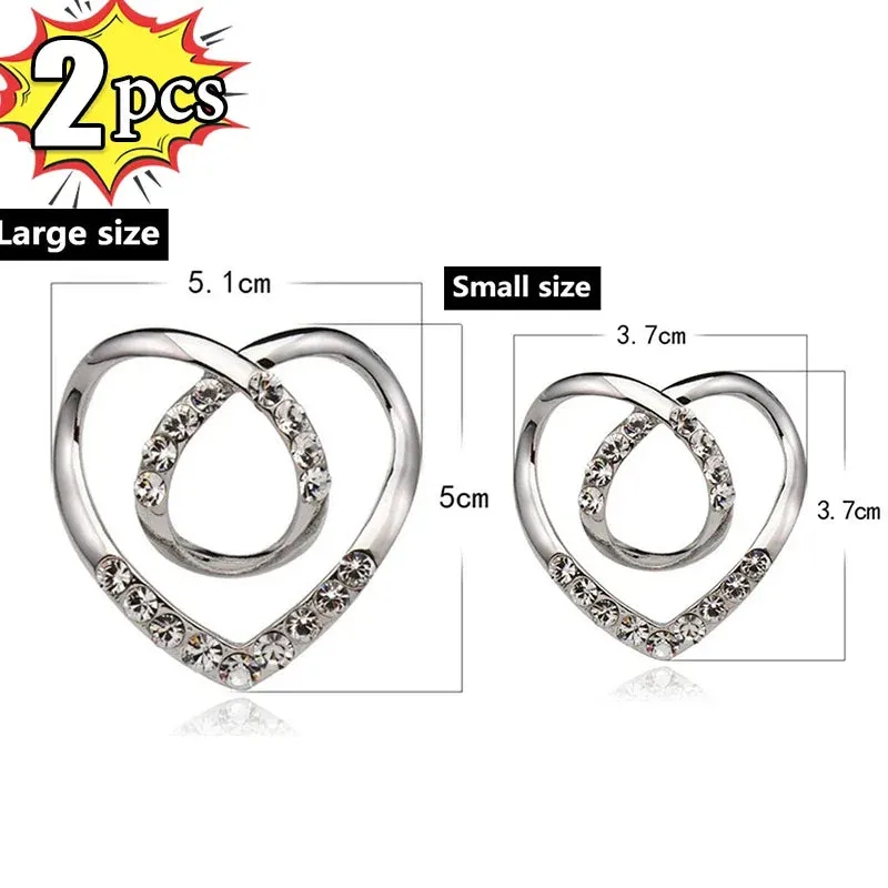 2pcs Shirt Knotted Heart Scarf Brooches Crystal Silk Scarf Buckle Brooch Shawl Ring Clip Scarves Fastener Button Pin Accessories