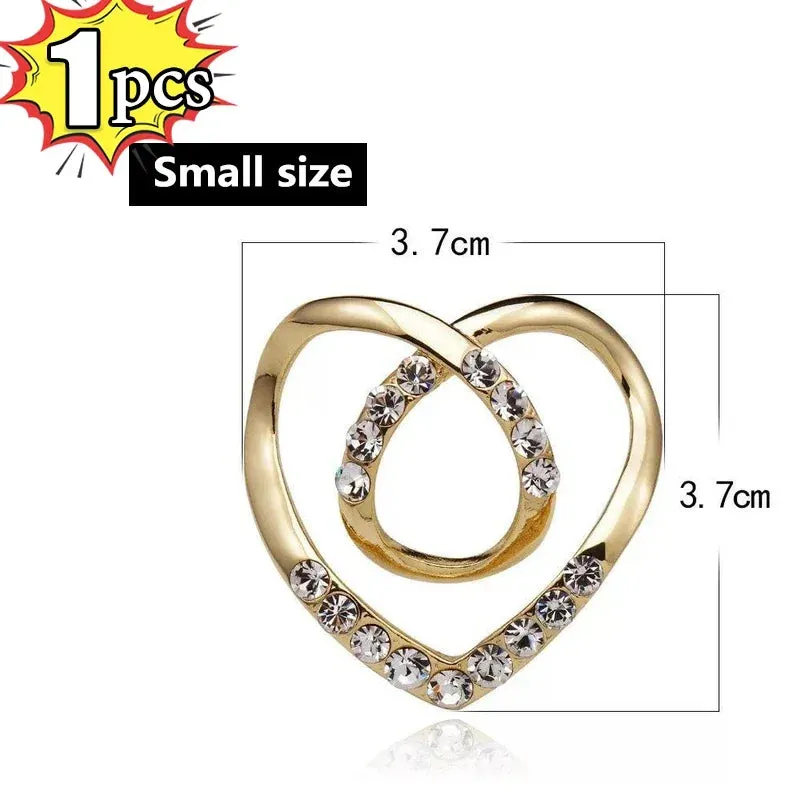 2pcs Shirt Knotted Heart Scarf Brooches Crystal Silk Scarf Buckle Brooch Shawl Ring Clip Scarves Fastener Button Pin Accessories