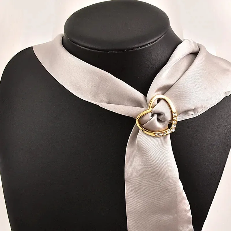 2pcs Shirt Knotted Heart Scarf Brooches Crystal Silk Scarf Buckle Brooch Shawl Ring Clip Scarves Fastener Button Pin Accessories