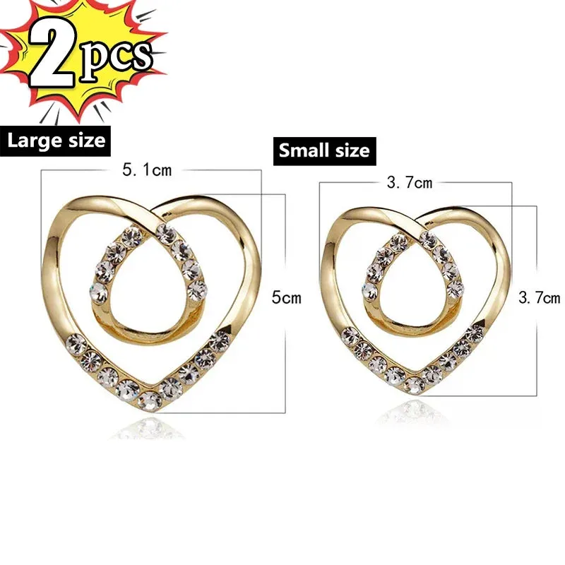 2pcs Shirt Knotted Heart Scarf Brooches Crystal Silk Scarf Buckle Brooch Shawl Ring Clip Scarves Fastener Button Pin Accessories