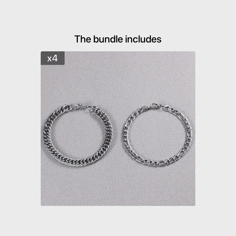 2pcs Stainless Steel Men's Chain Bracelet