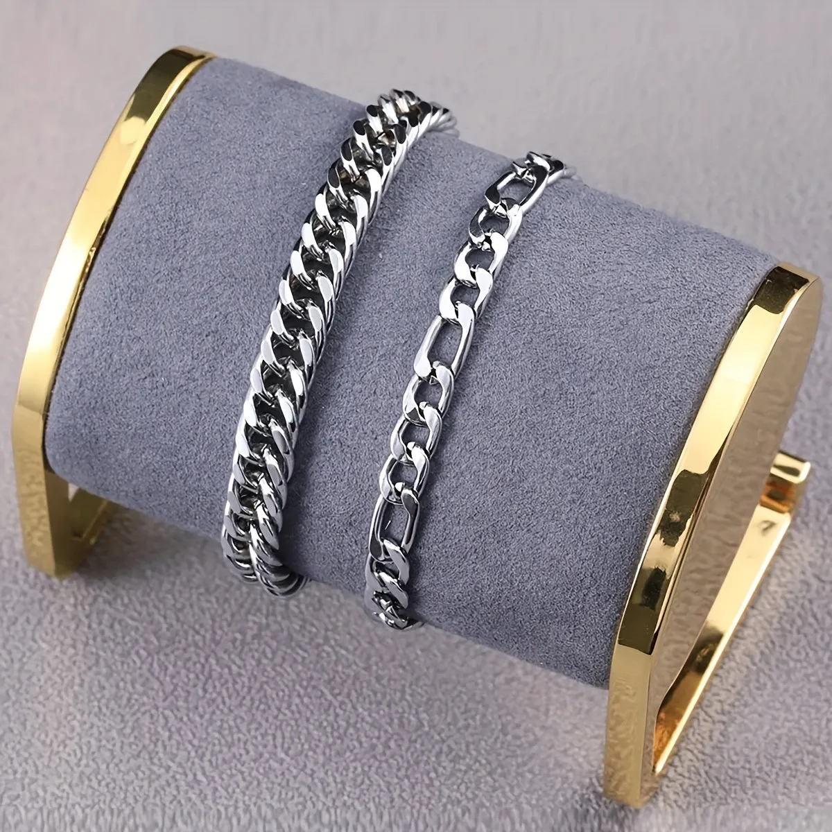 2pcs Stainless Steel Men's Chain Bracelet