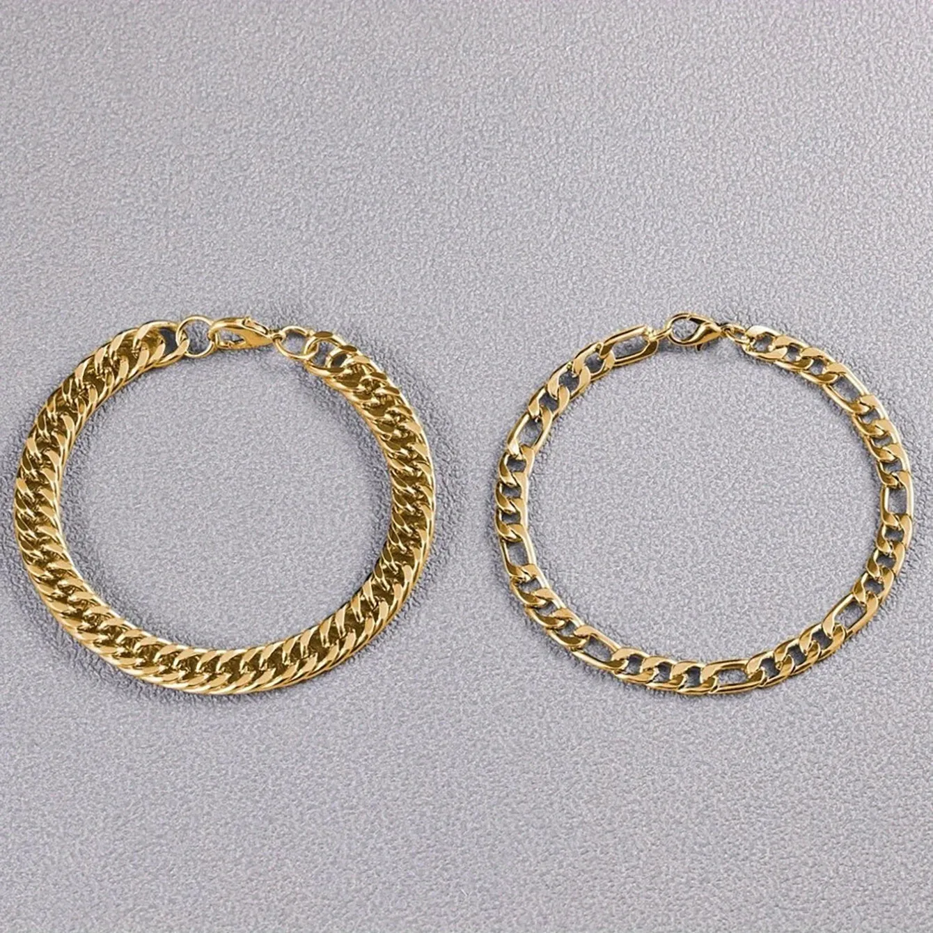 2pcs Stainless Steel Men's Chain Bracelet