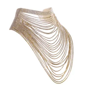 30 Row Rhinestone Drape Choker - Gold
