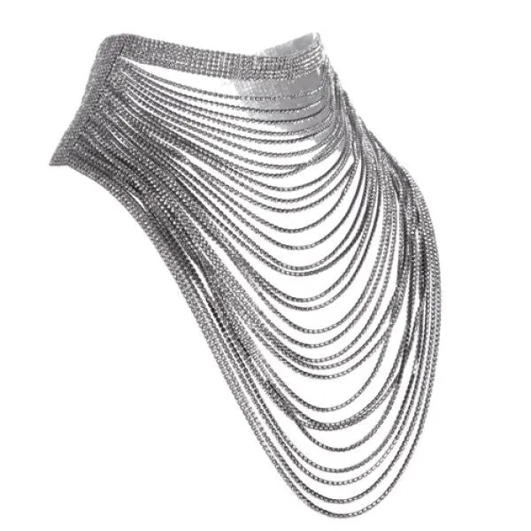 30 Row Rhinestone Drape Choker - Silver/Black