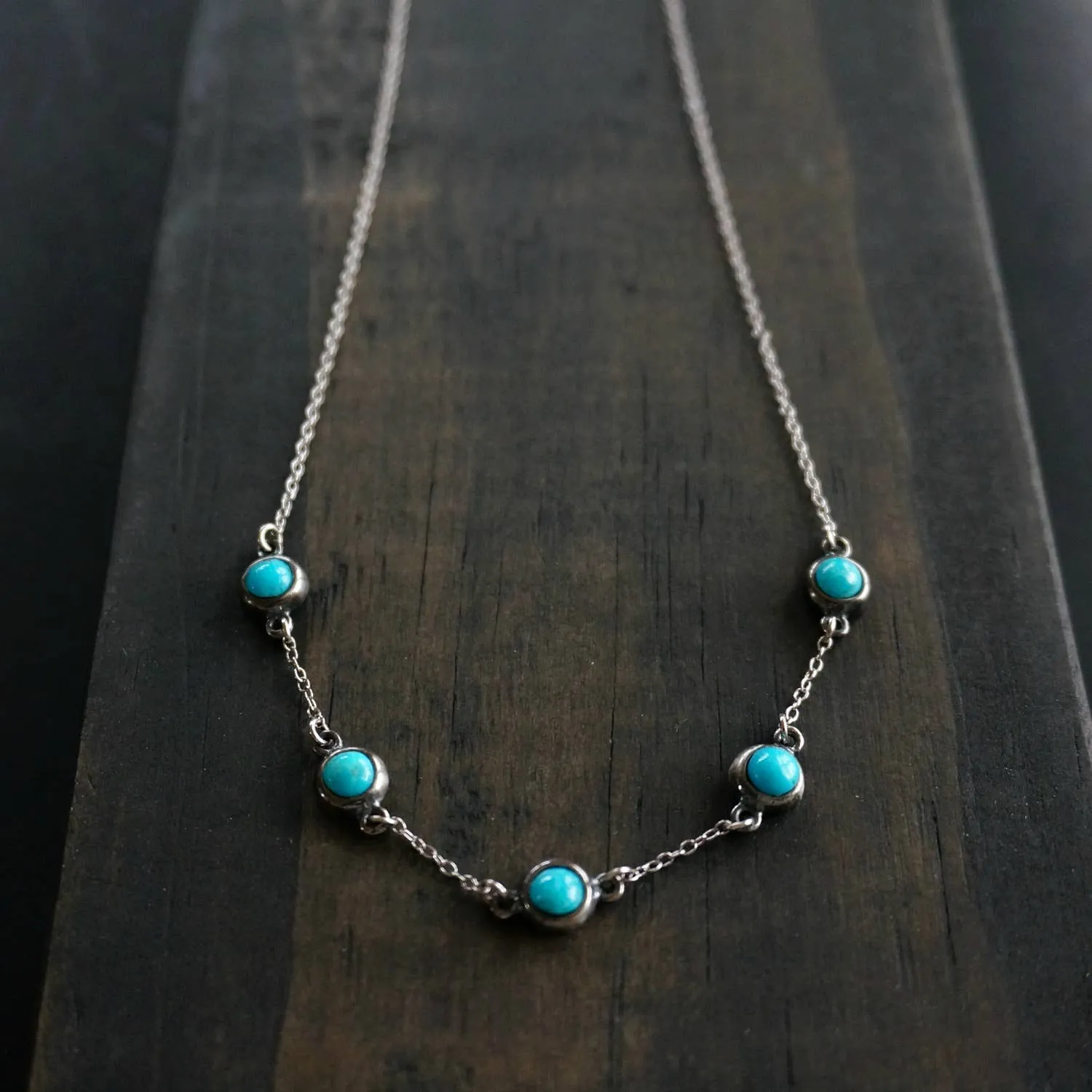 5 Stone Turquoise Silver Necklace