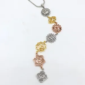7 Chakras Necklace Tri Color Rose Gold, Silver, and Yellow gold