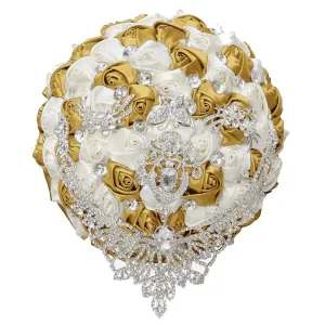 7.1 Inch Handmade Satin Rose Bridal Bouquet Toss Round Wedding Bouquet