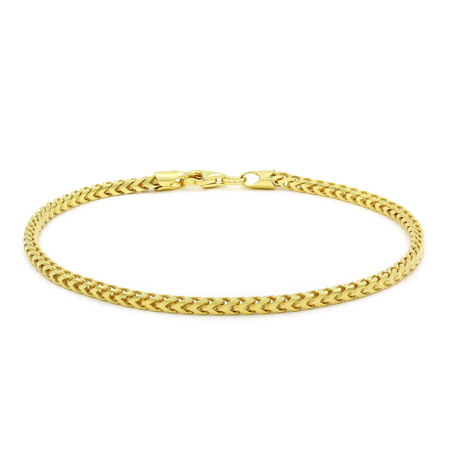 925 Sterling Silver 2.5mm Solid Franco Gold Plated Bracelet