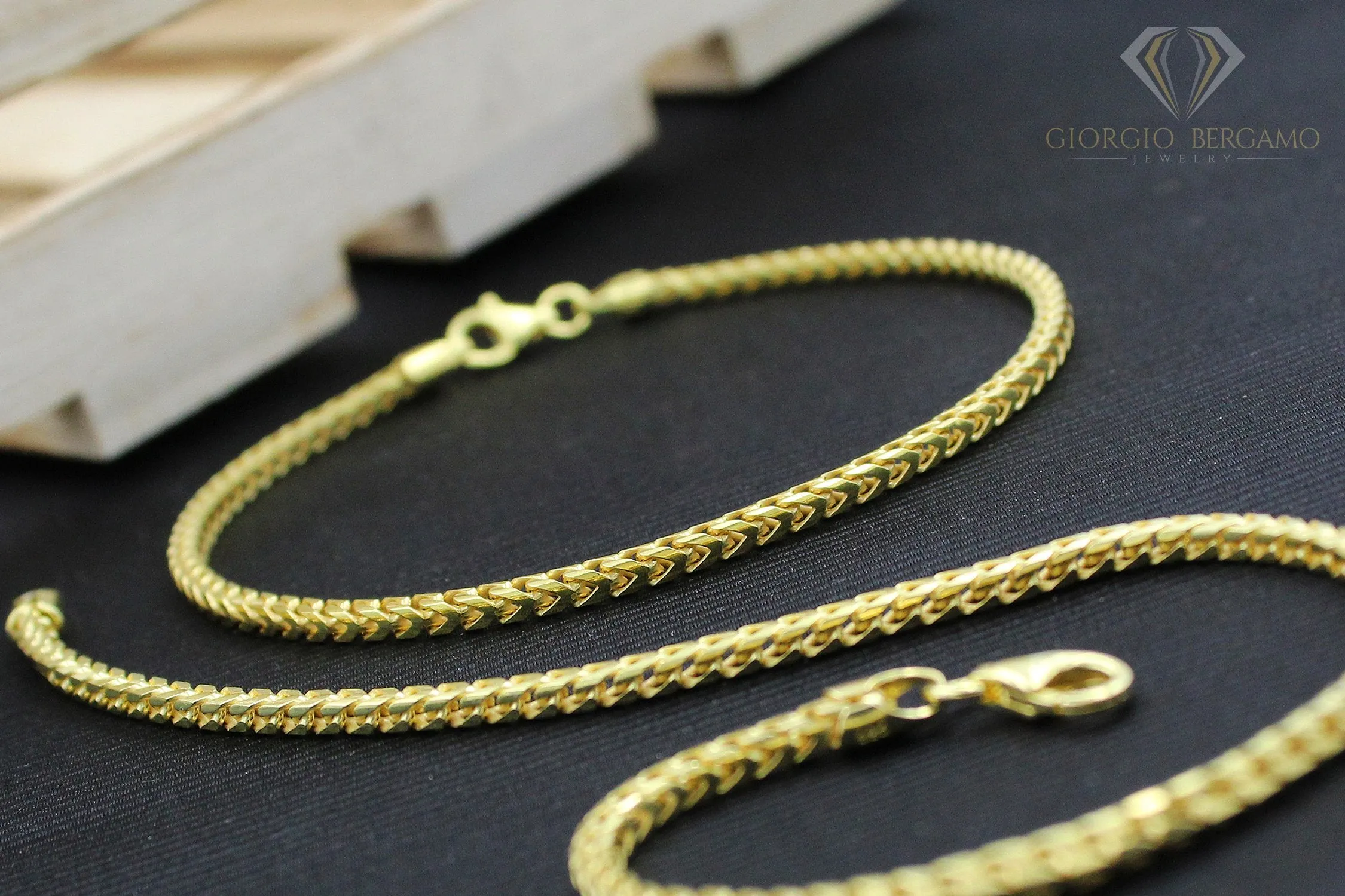 925 Sterling Silver 2.5mm Solid Franco Gold Plated Bracelet