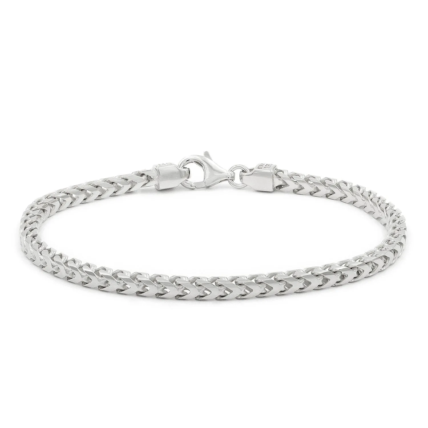 925 Sterling Silver 3.5mm Solid Franco Rhodium Bracelet