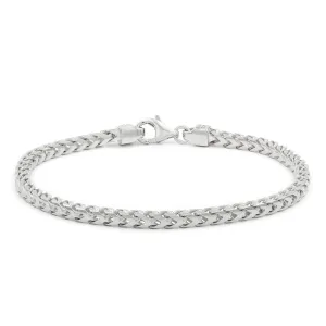925 Sterling Silver 3.5mm Solid Franco Rhodium Bracelet