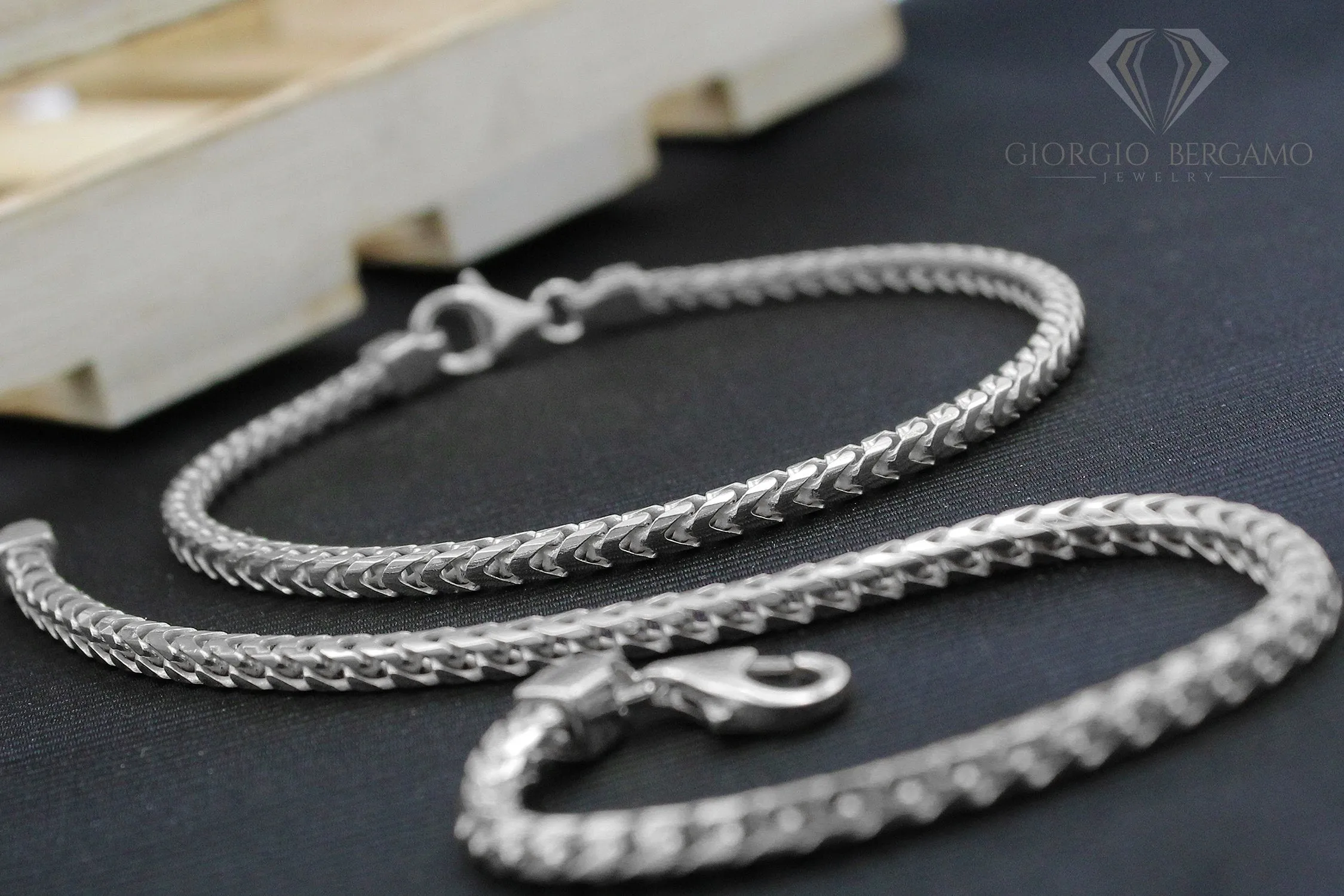 925 Sterling Silver 3mm Solid Franco Rhodium Bracelet