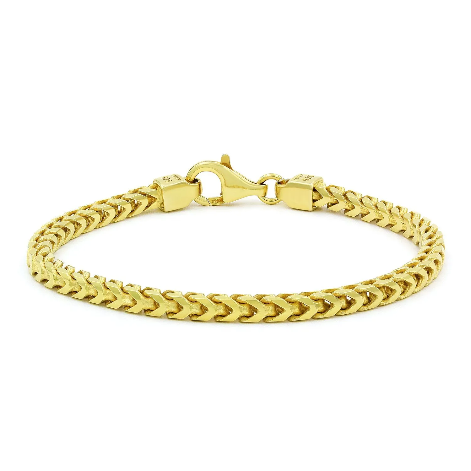 925 Sterling Silver 4mm Solid Franco Gold Plated Bracelet