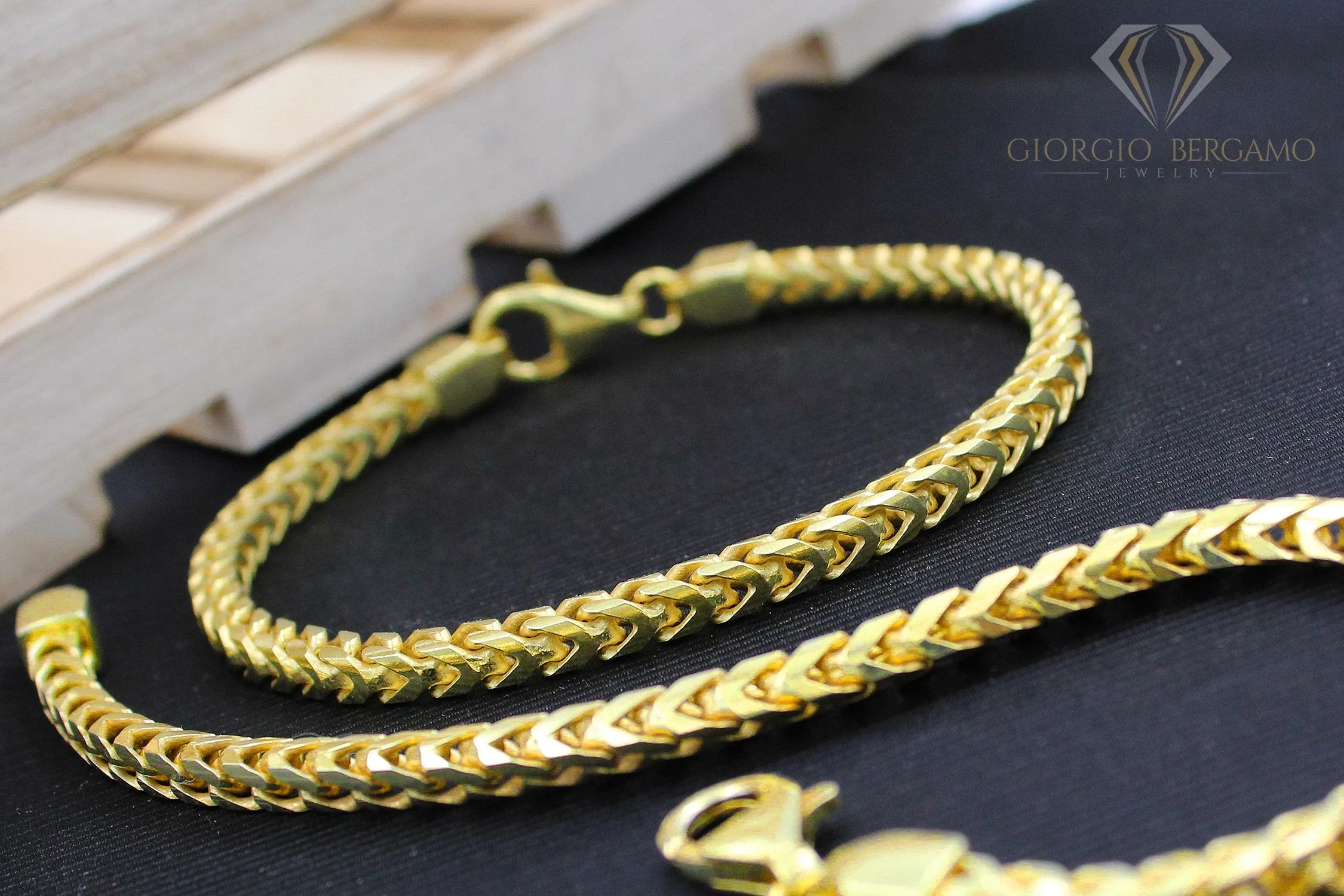 925 Sterling Silver 4mm Solid Franco Gold Plated Bracelet