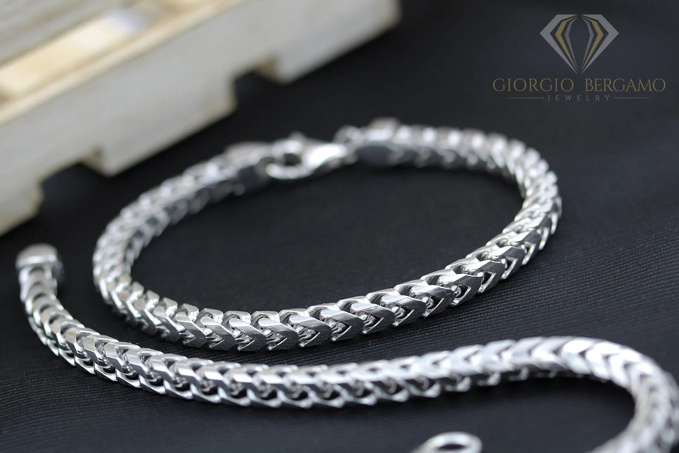 925 Sterling Silver 5.5mm Solid Franco Rhodium Bracelet