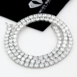 925 Sterling Silver 5mm Round Cut Tennis Necklace, Rhodium Plated