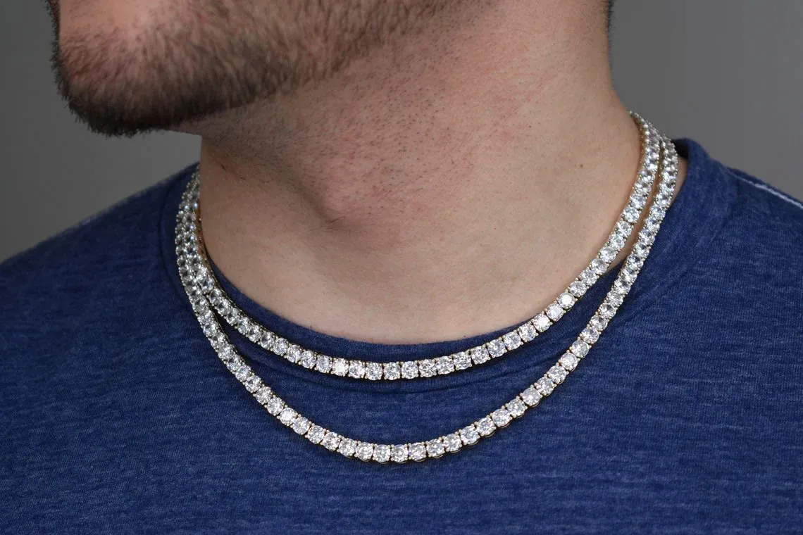925 Sterling Silver 5mm Round Cut Tennis Necklace, Rhodium Plated