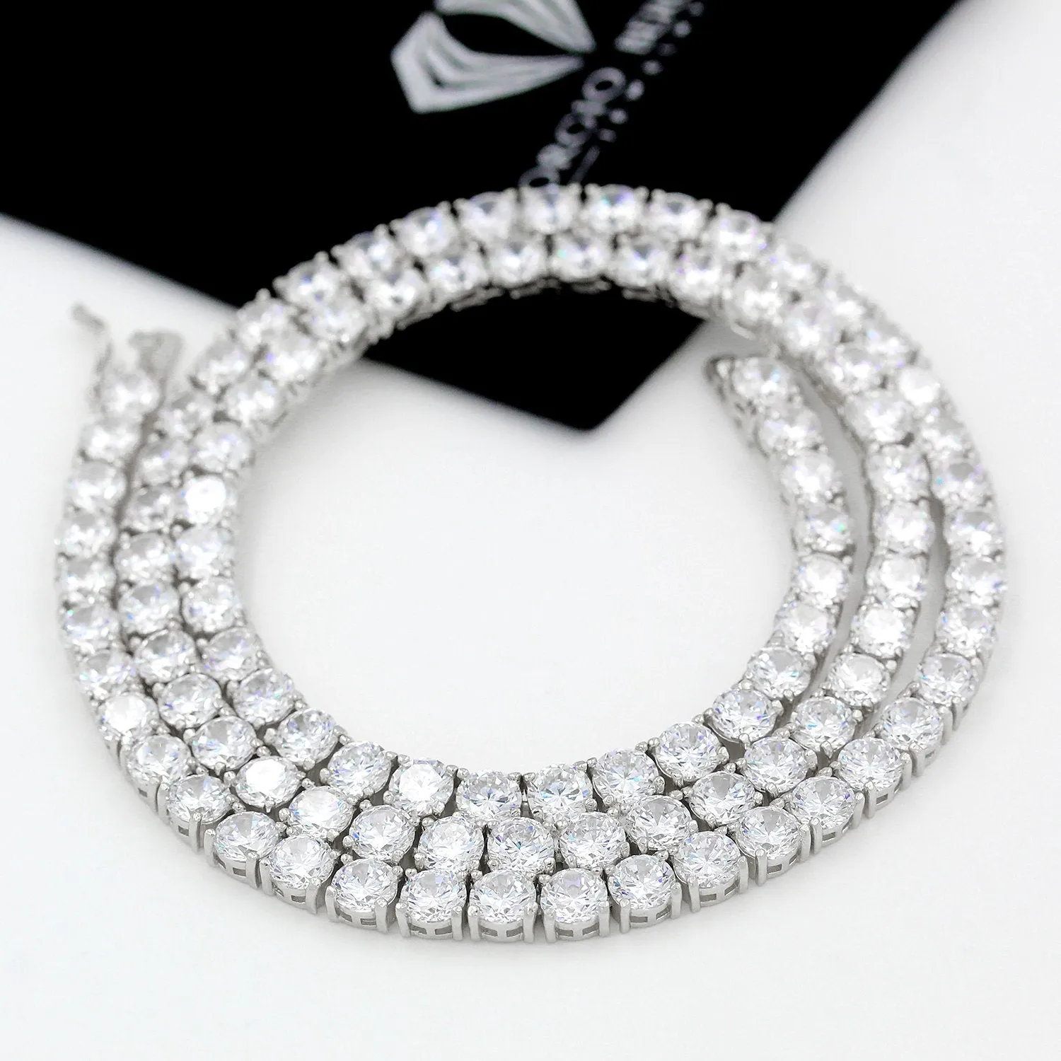 925 Sterling Silver 5mm Round Cut Tennis Necklace, Rhodium Plated