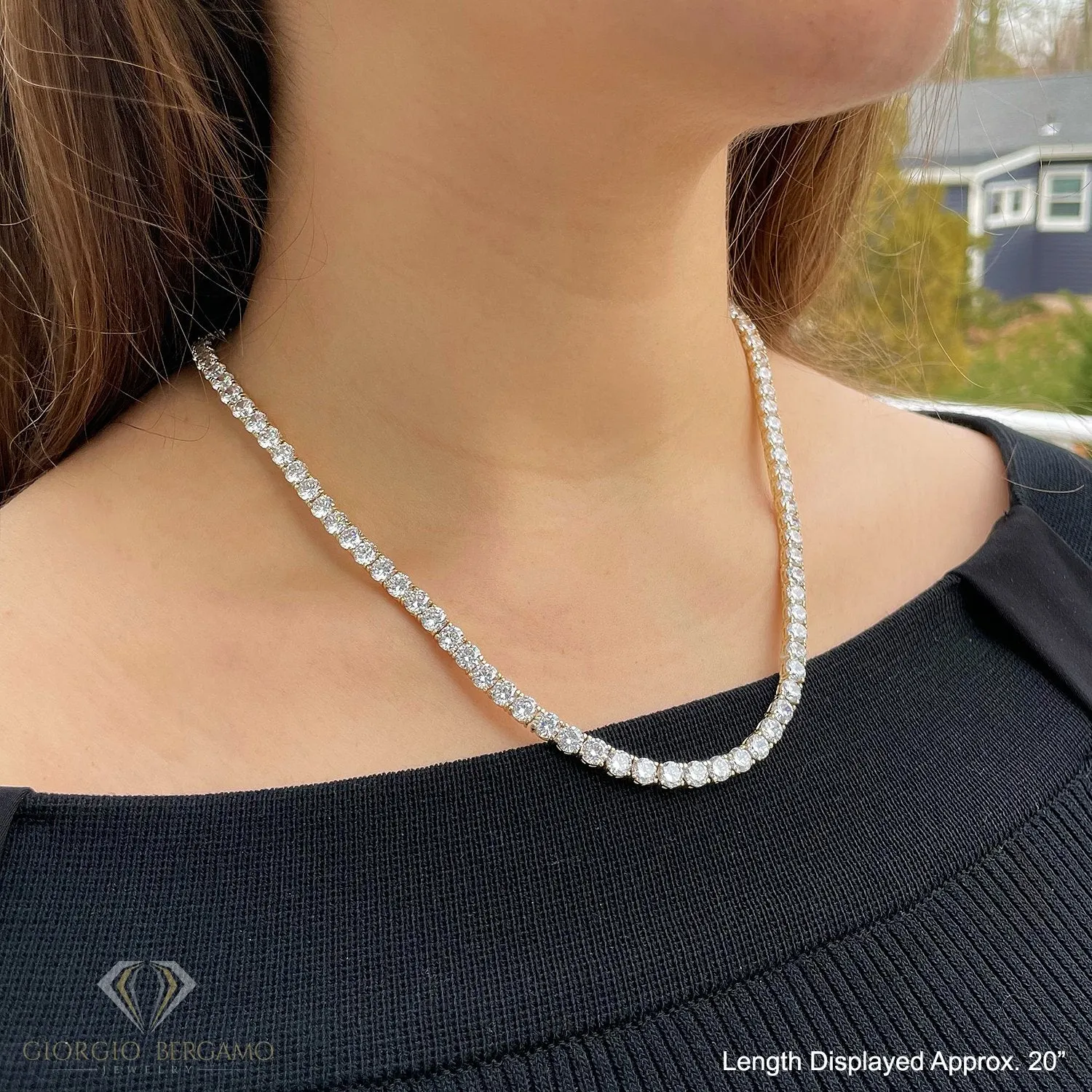 925 Sterling Silver 5mm Round Cut Tennis Necklace, Rhodium Plated