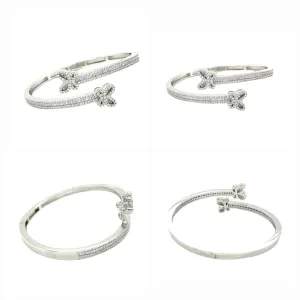 925 Sterling Silver Double Butterfly Shaped Bangle Bracelet - M304903