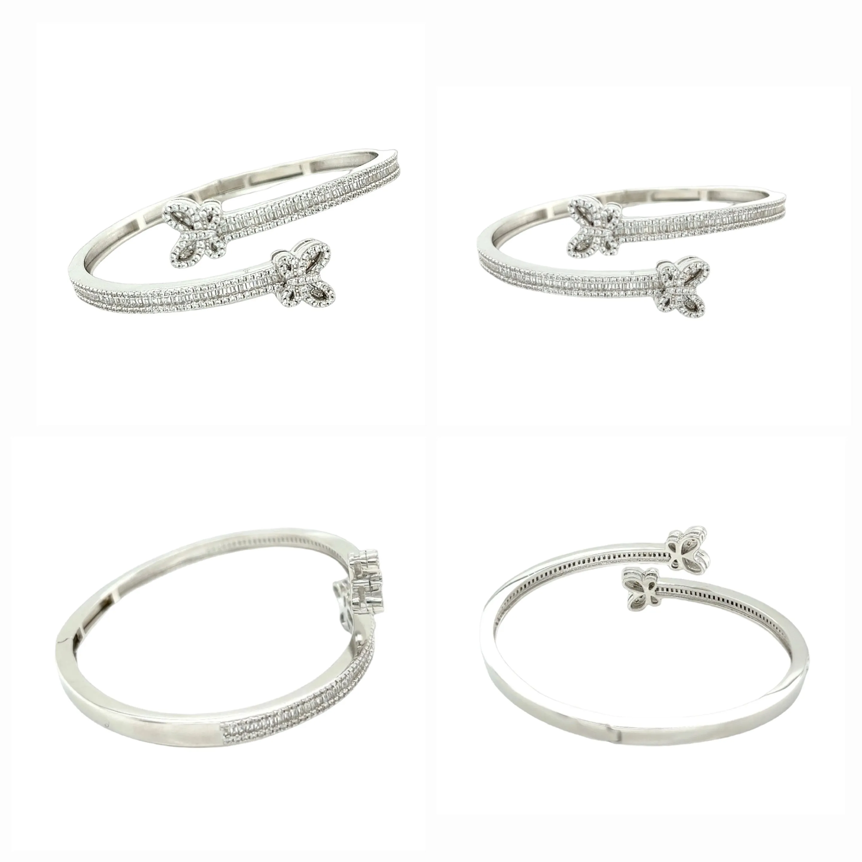 925 Sterling Silver Double Butterfly Shaped Bangle Bracelet - M304903