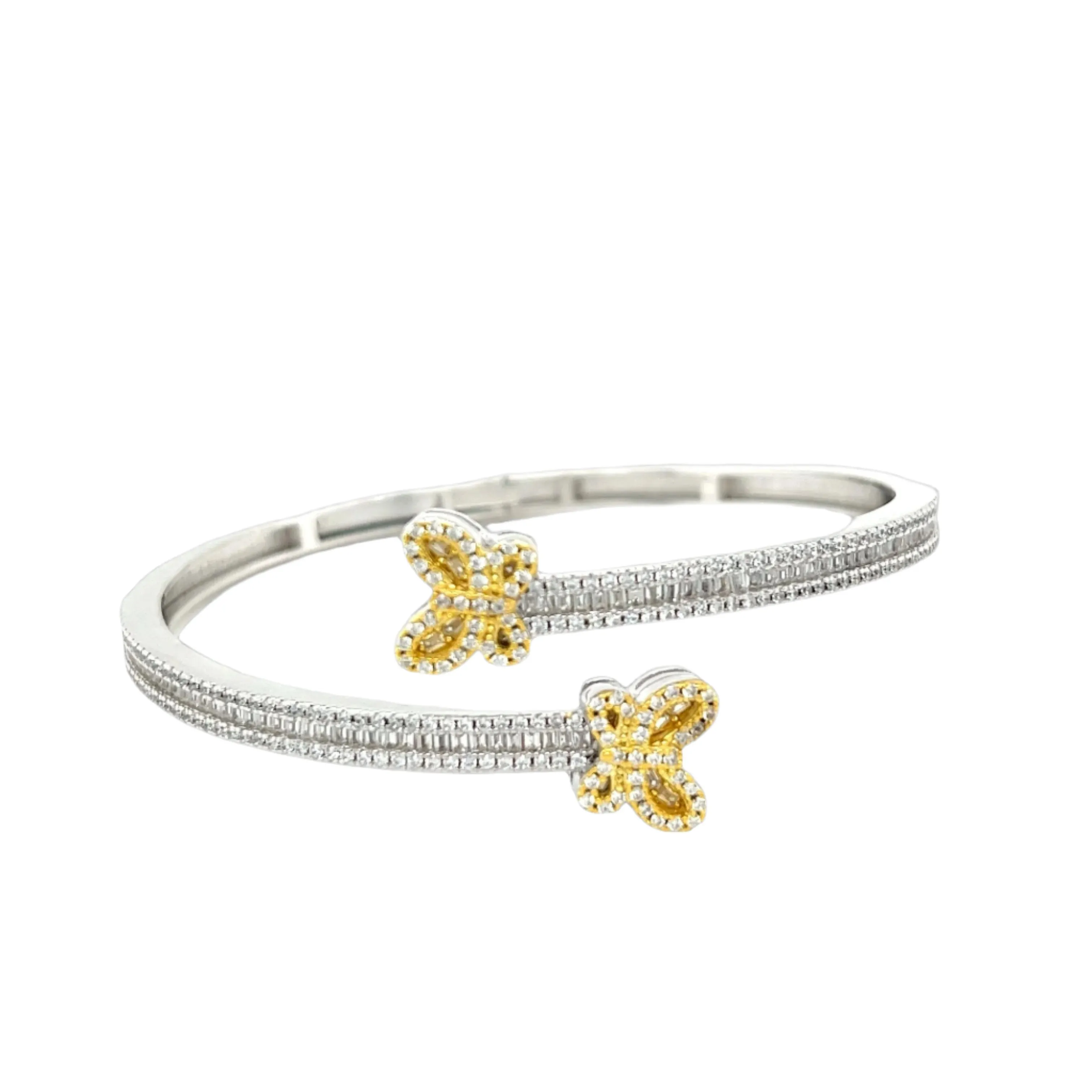 925 Sterling Silver Double Butterfly Shaped Bangle Bracelet - M304903