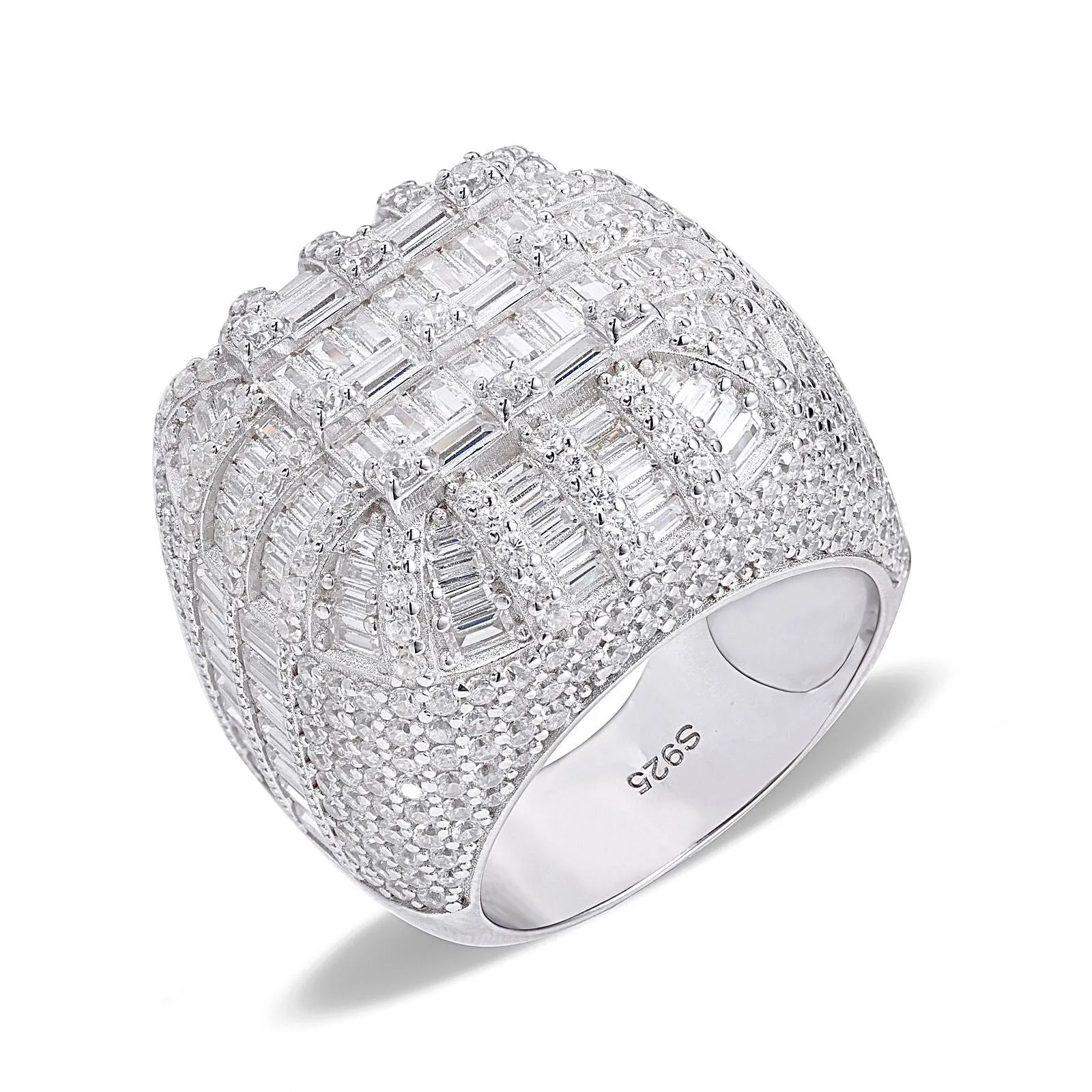925 Sterling Silver Lab-Created Baguette Moissanite Ring Dome Cluster- M100069