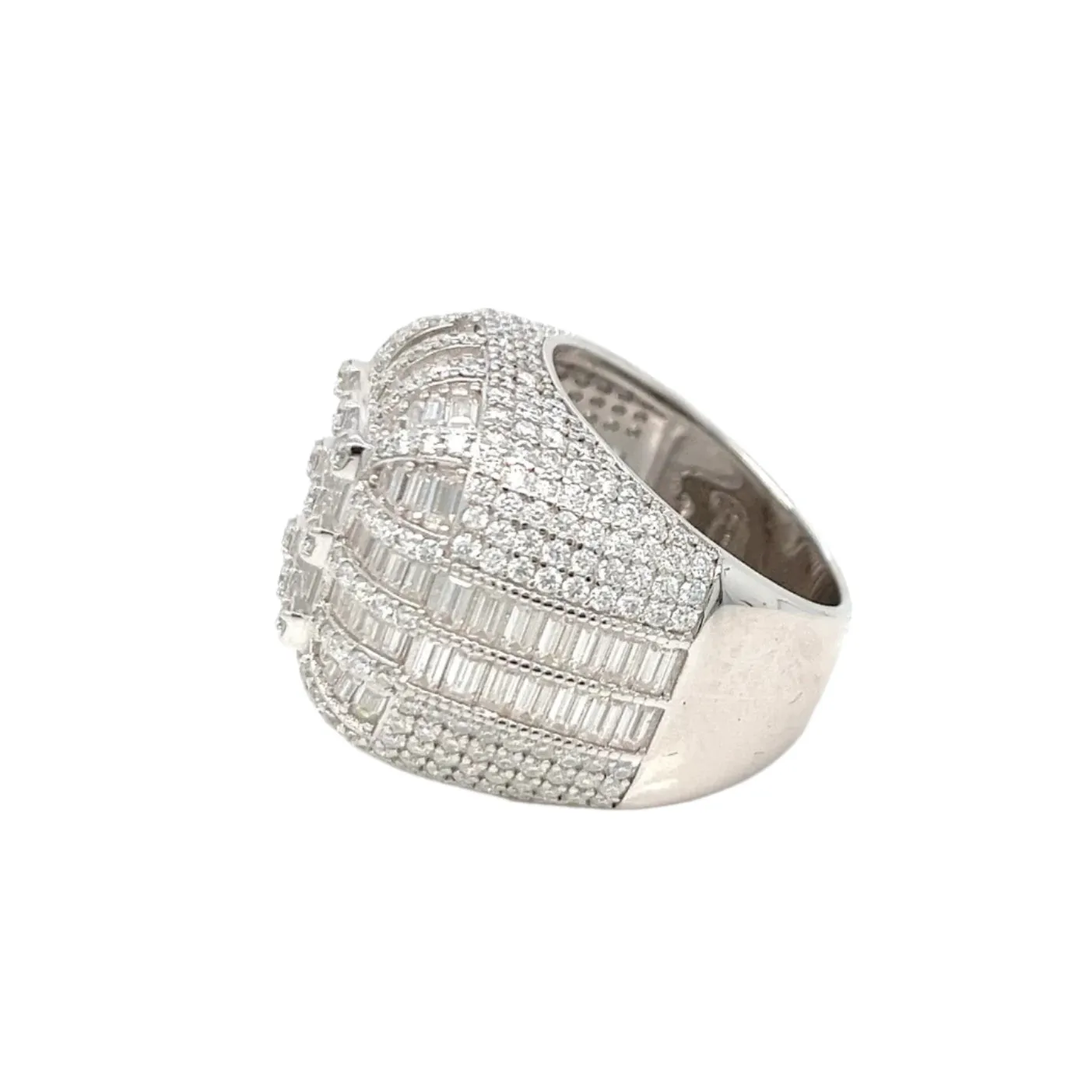 925 Sterling Silver Lab-Created Baguette Moissanite Ring Dome Cluster- M100069
