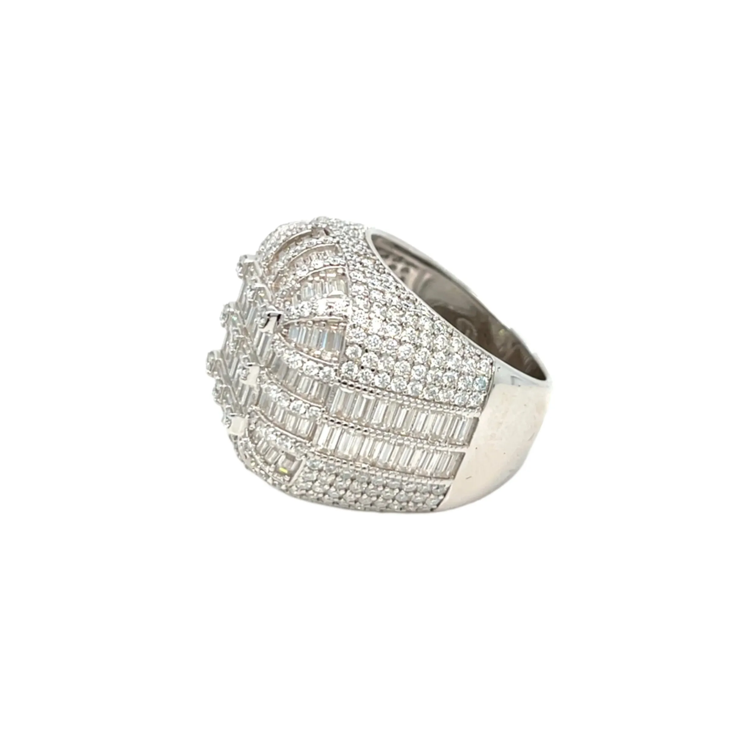 925 Sterling Silver Lab-Created Baguette Moissanite Ring Dome Cluster- M100069