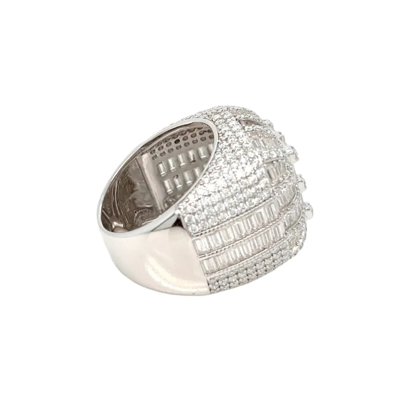 925 Sterling Silver Lab-Created Baguette Moissanite Ring Dome Cluster- M100069