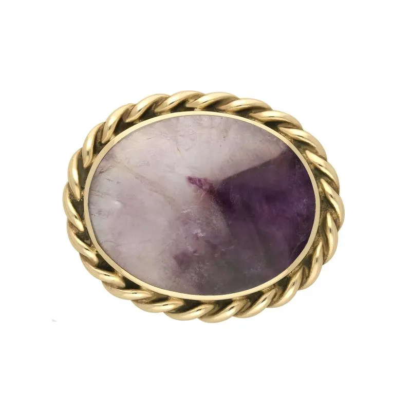 9ct Yellow Gold Blue John Oval Rope Edge Brooch