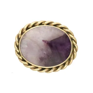 9ct Yellow Gold Blue John Oval Rope Edge Brooch
