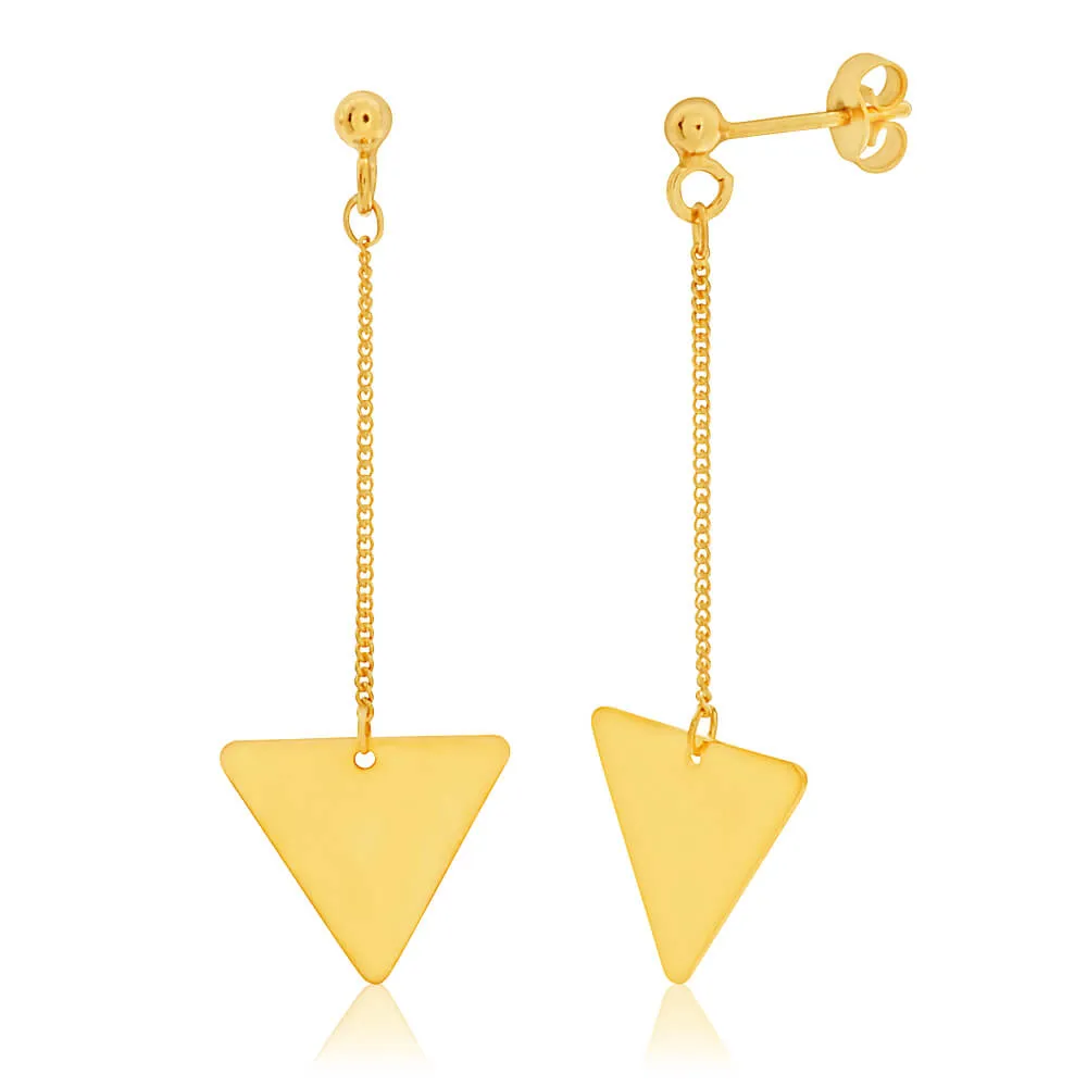 9ct Yellow Gold Silver Filled Triangle Drop Earrings